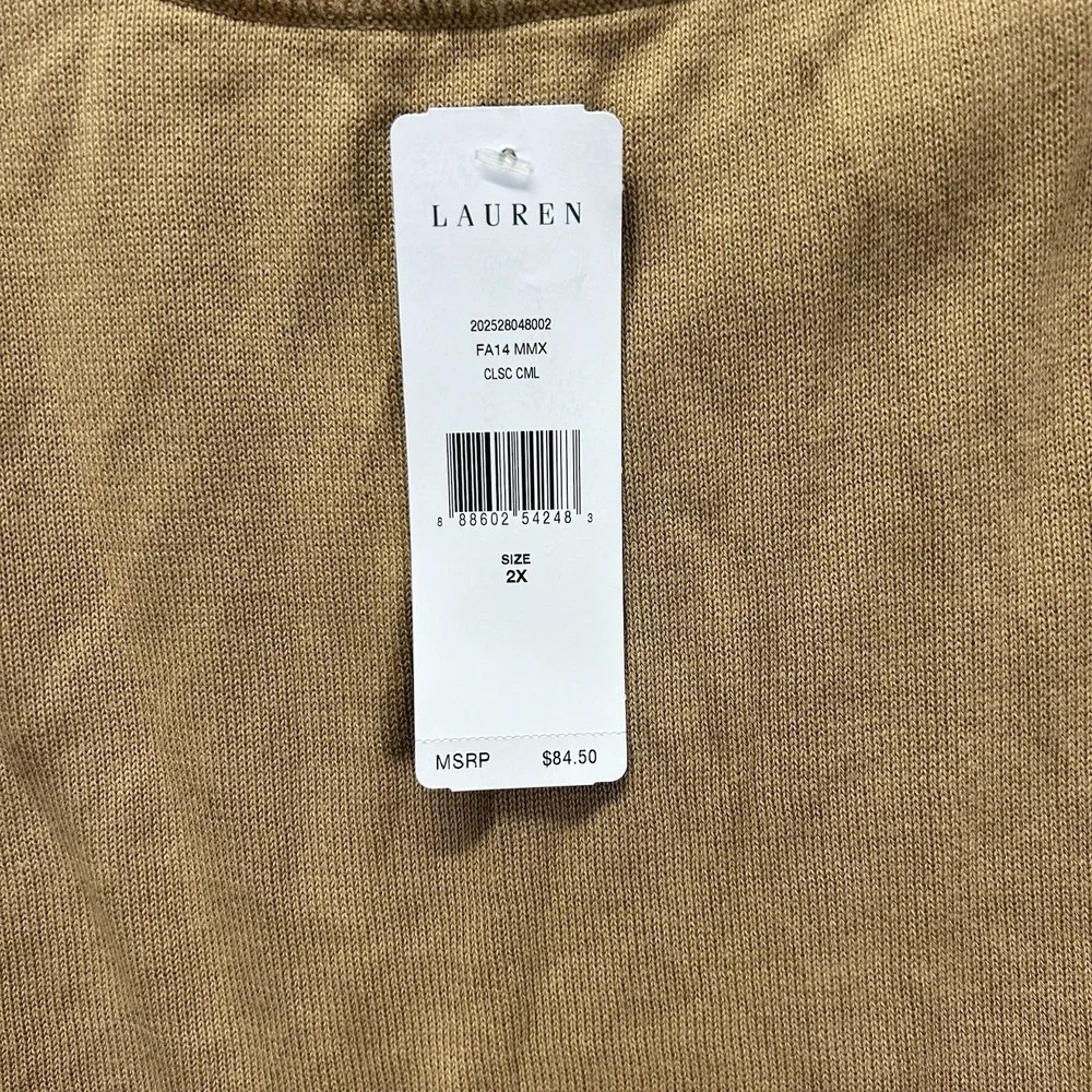 Lauren Ralph Lauren Women Faux Leather Buckle‎ Neck Sweater Sz 2X Brown